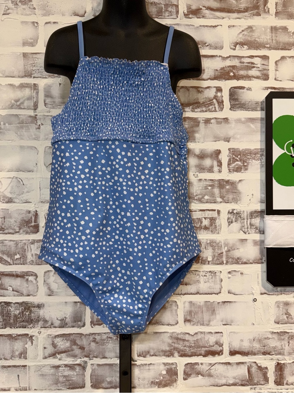 wonder nation Blue Smocked One-Piece Swimsuit with White Dot Print
